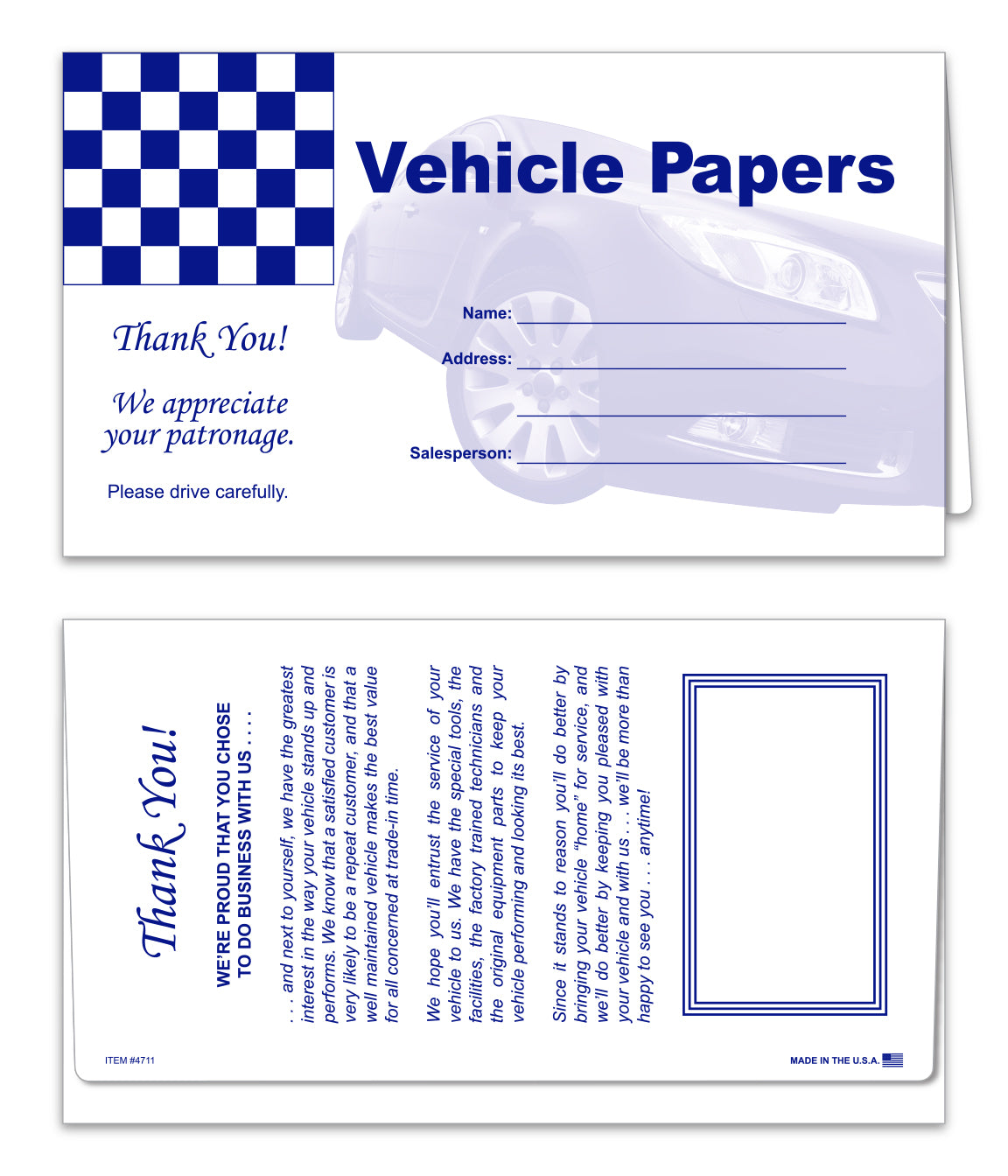 Vehicle Paper Wallets - Stock