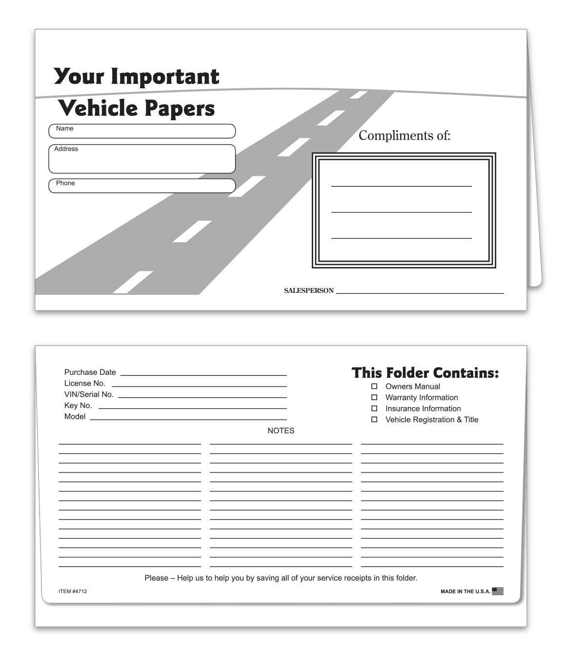 Vehicle Paper Wallet - Black with Road - Qty. 50