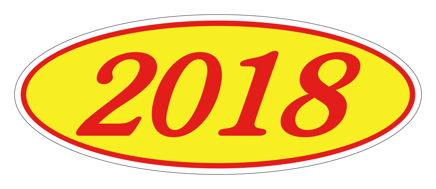 Oval Year Model Stickers - Red/Yellow