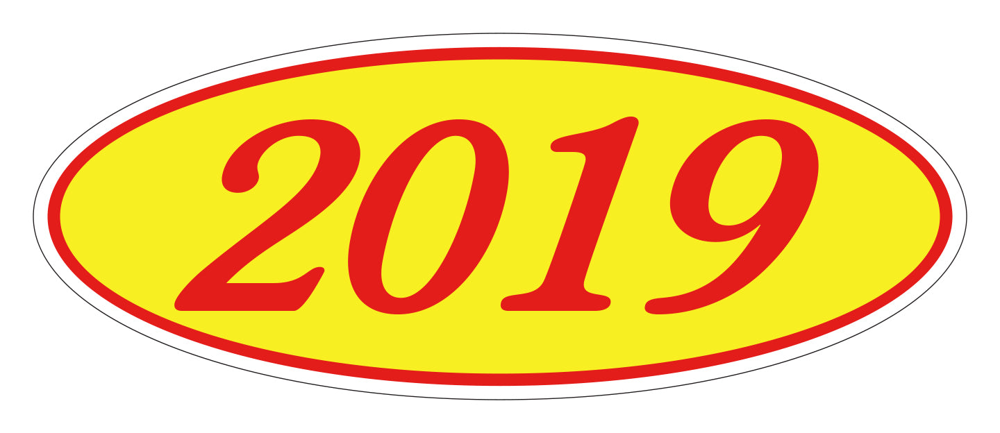 Oval Year Model Stickers - Red/Yellow