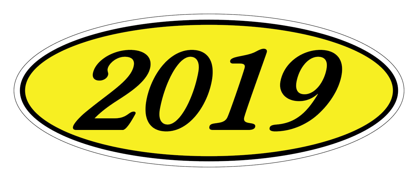 Oval Year Model Stickers - Black on Yellow