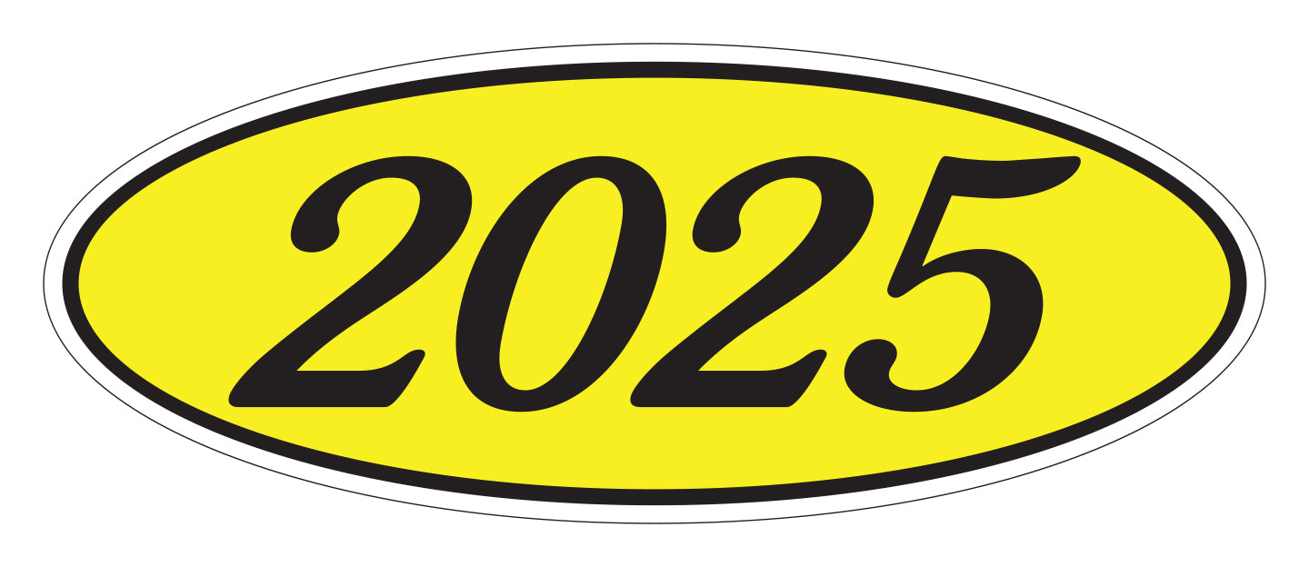 Oval Year Model Stickers - Black on Yellow