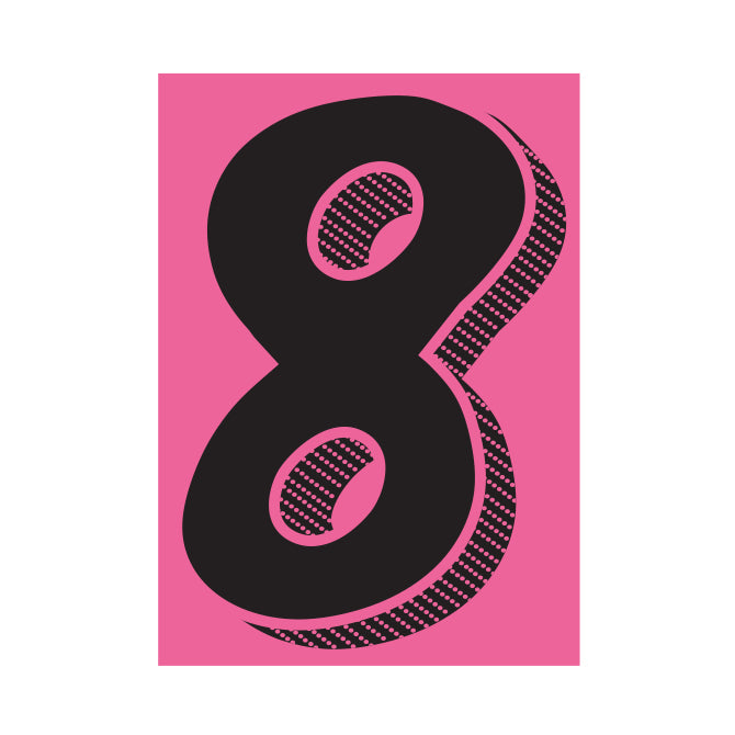 7.5" Hot Pink/Black Adhesive Number
