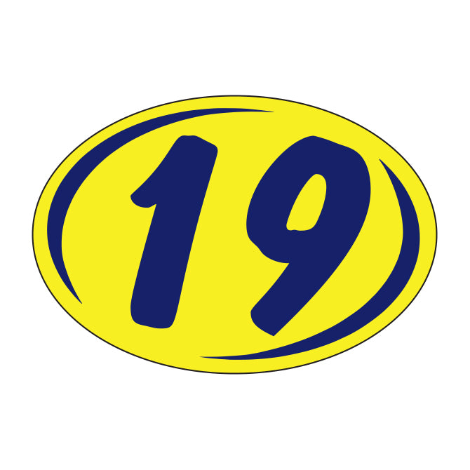 Oval Year Model Stickers (2 Digit) - Blue/Yellow