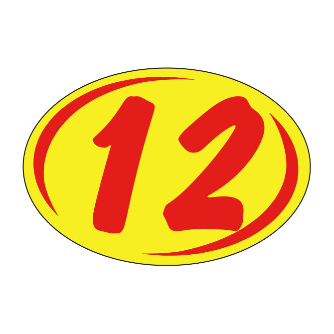 Oval Year Model Stickers (2 Digit) - Red/Yellow
