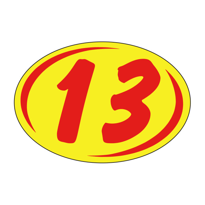 Oval Year Model Stickers (2 Digit) - Red/Yellow