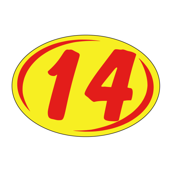 Oval Year Model Stickers (2 Digit) - Red/Yellow