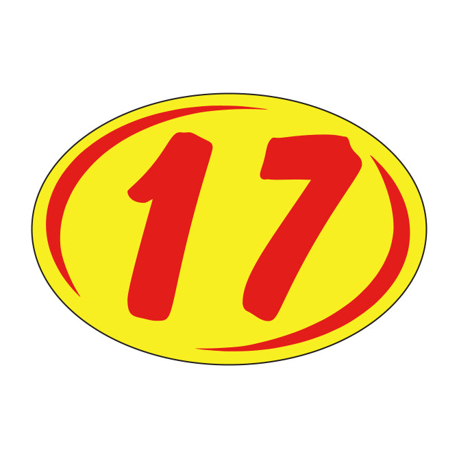 Oval Year Model Stickers (2 Digit) - Red/Yellow
