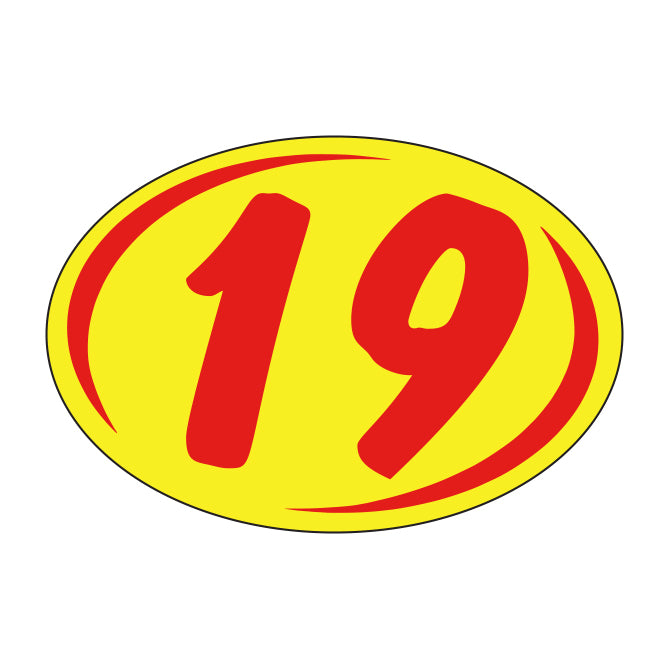 Oval Year Model Stickers (2 Digit) - Red/Yellow