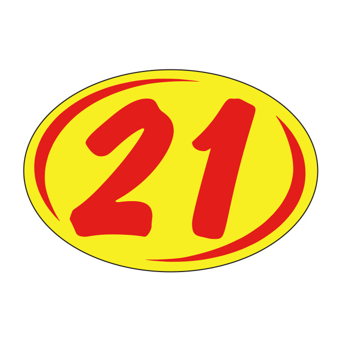 Oval Year Model Stickers (2 Digit) - Red/Yellow