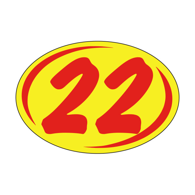 Oval Year Model Stickers (2 Digit) - Red/Yellow