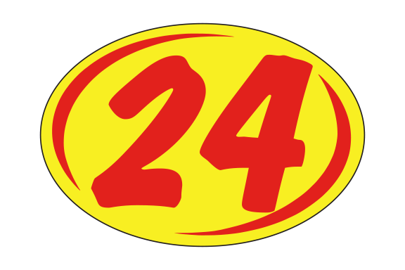 Oval Year Model Stickers (2 Digit) - Red/Yellow