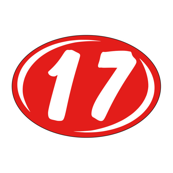 Oval Year Model Stickers (2 Digit) - Red/White