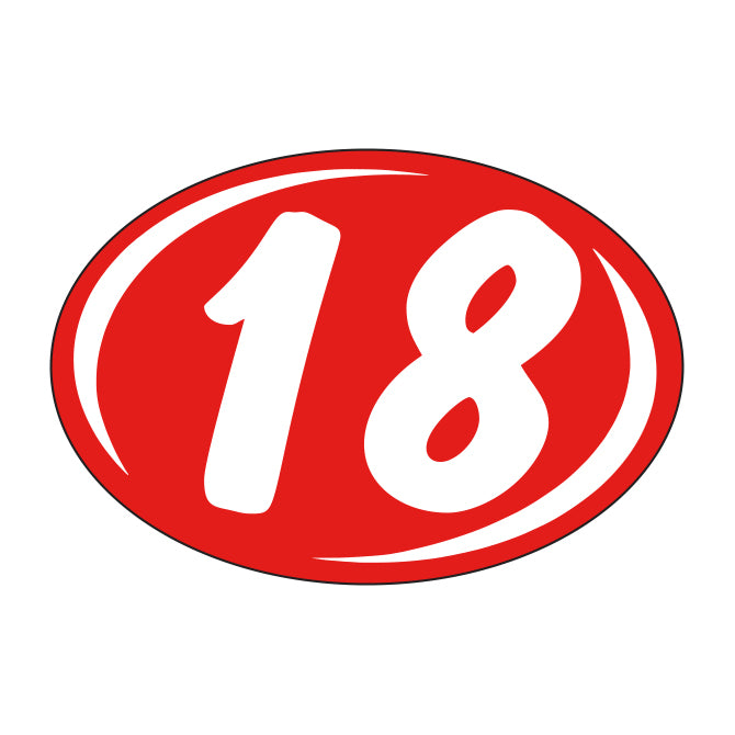 Oval Year Model Stickers (2 Digit) - Red/White