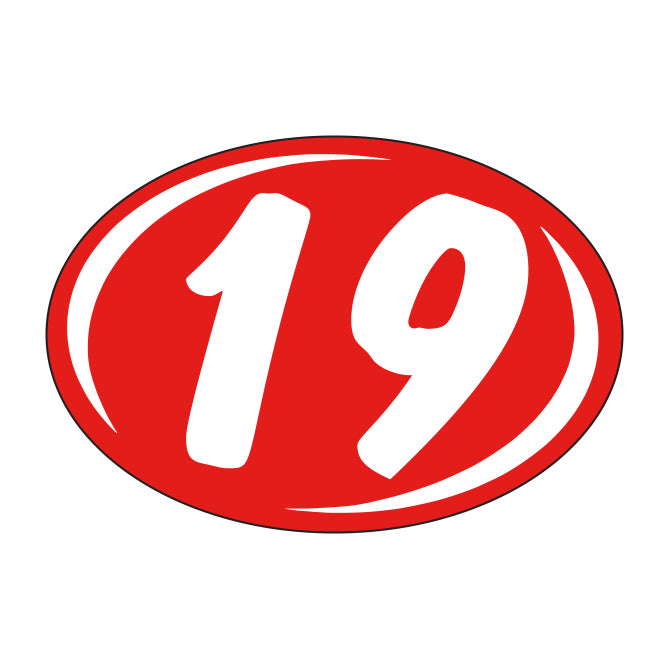 Oval Year Model Stickers (2 Digit) - Red/White