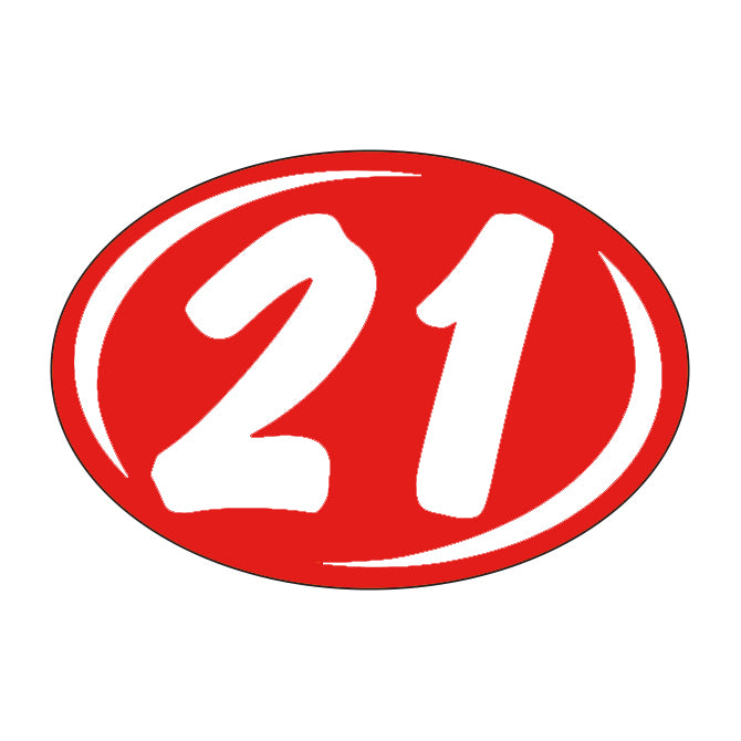 Oval Year Model Stickers (2 Digit) - Red/White