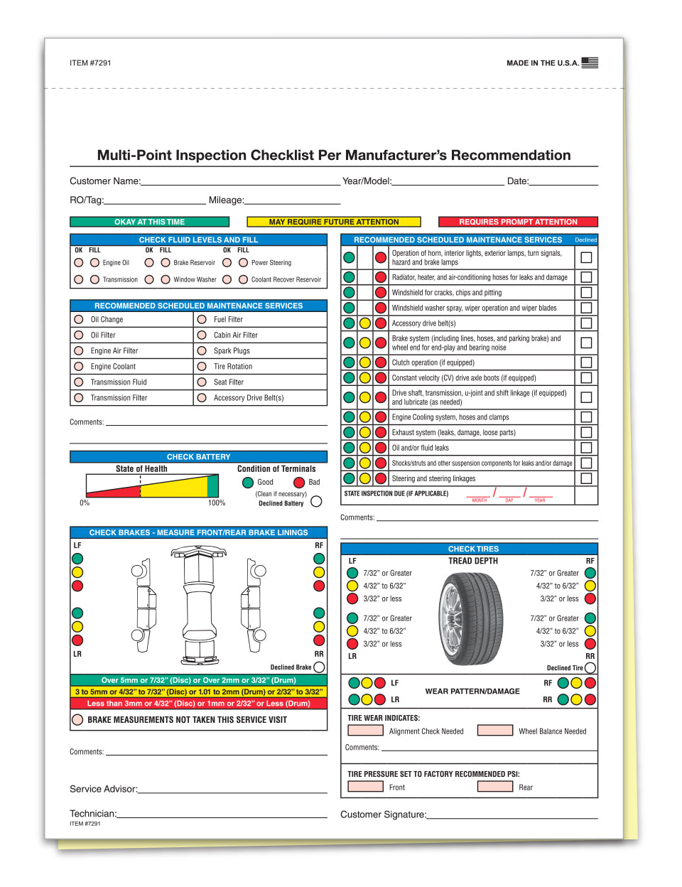 Multi Point Inspection Form - 2 Part