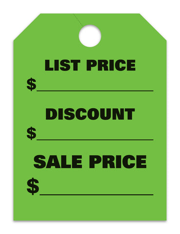 Mirror Hang Tags (Jumbo) - "List Price, Discount, Sale Price"