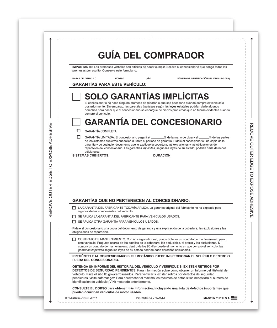 Buyer's Guide - Implied Warranty - Spanish - No Lines