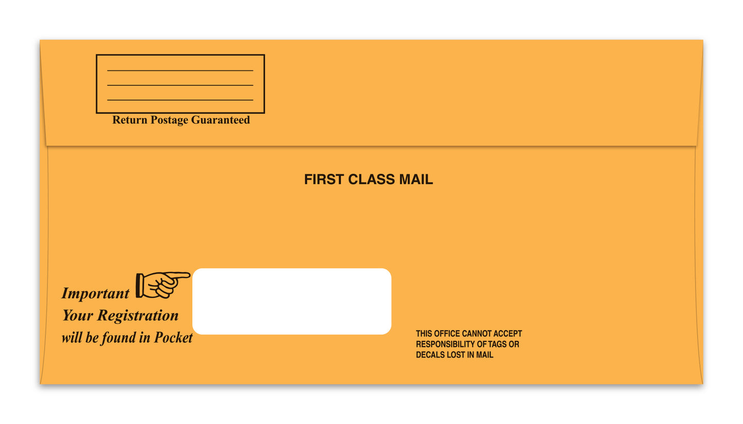 Lic. Plate Envelope - Window - Self Seal - Qty. 100