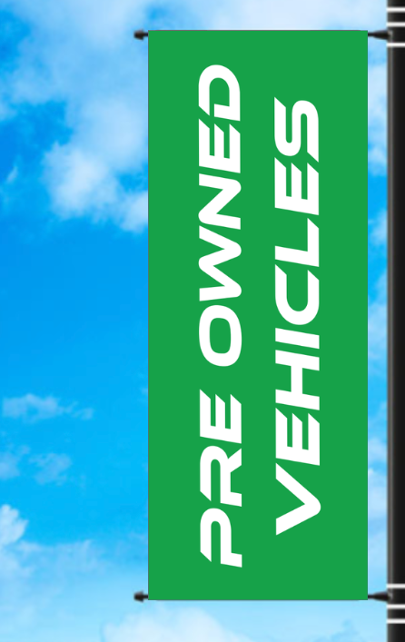 Vinyl Light Pole Banner - "Pre Owned Vehicles"