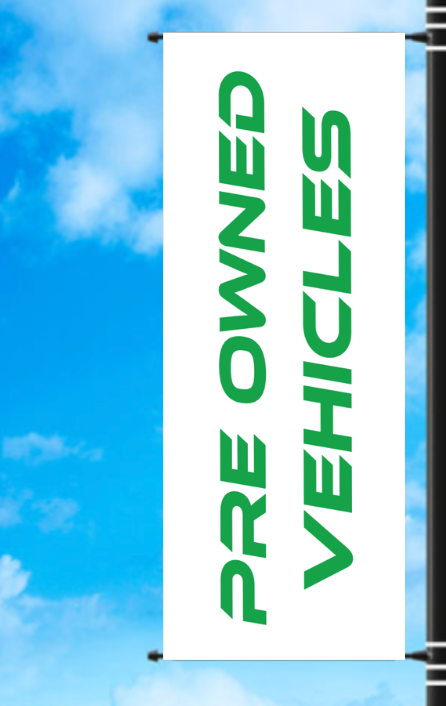 Vinyl Light Pole Banner - "Pre Owned Vehicles"
