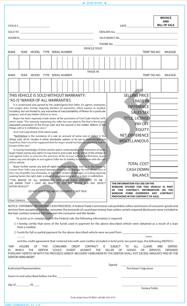 Bill of Sale / Contract Form