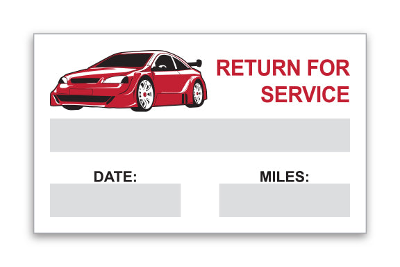 Static Cling Reminders - Return for Service Red Car - BOX of 100