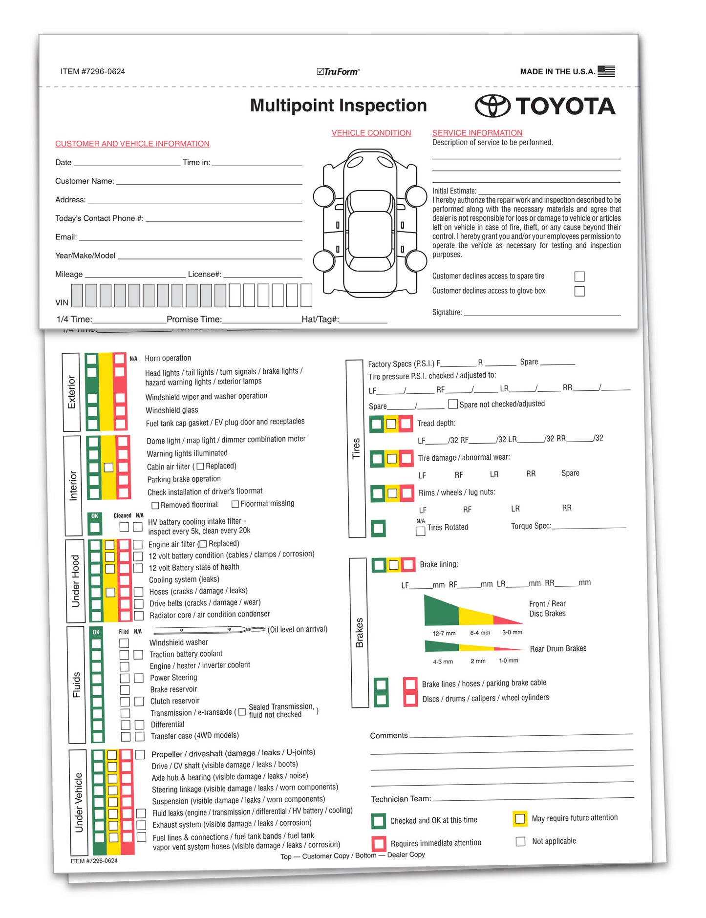 Toyota Multi-Point Vehicle Checkup - 3 Part - Qty. 250
