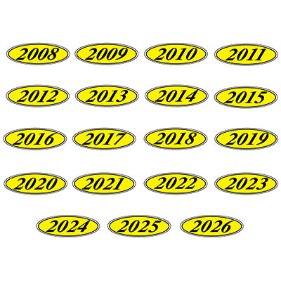 Oval Year Model Stickers - Black on Yellow