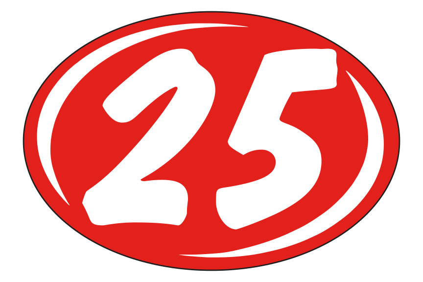 Oval Year Model Stickers (2 Digit) - Red/White