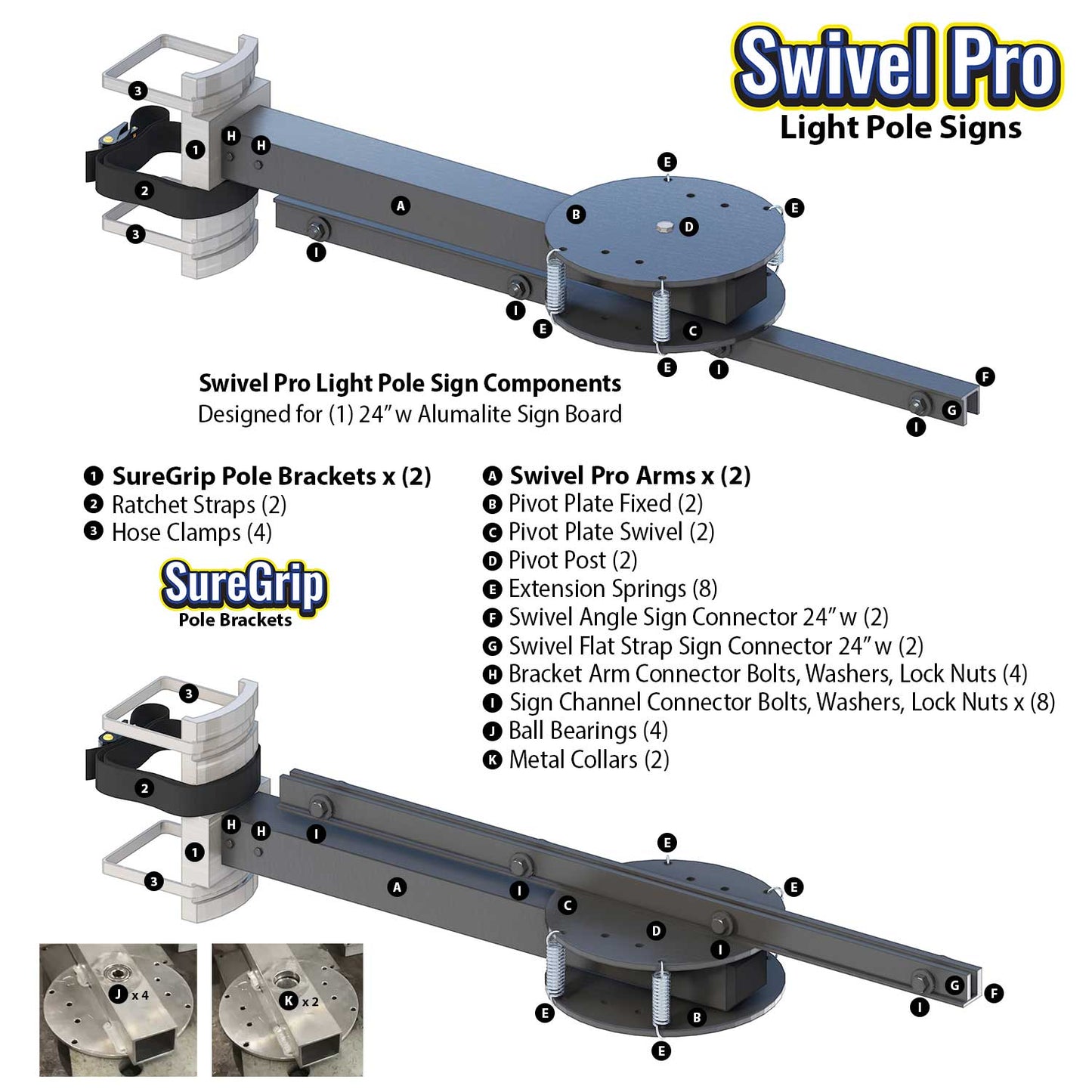 Swivel Pro Light Pole Sign - Kit (Hardware & Panel)