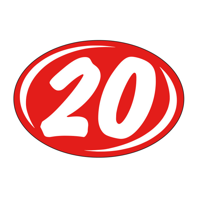 Oval Year Model Stickers (2 Digit) - Red/White