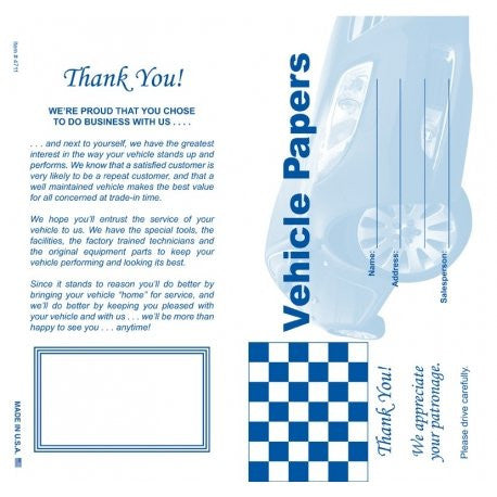 Vehicle Paper Wallets - Stock