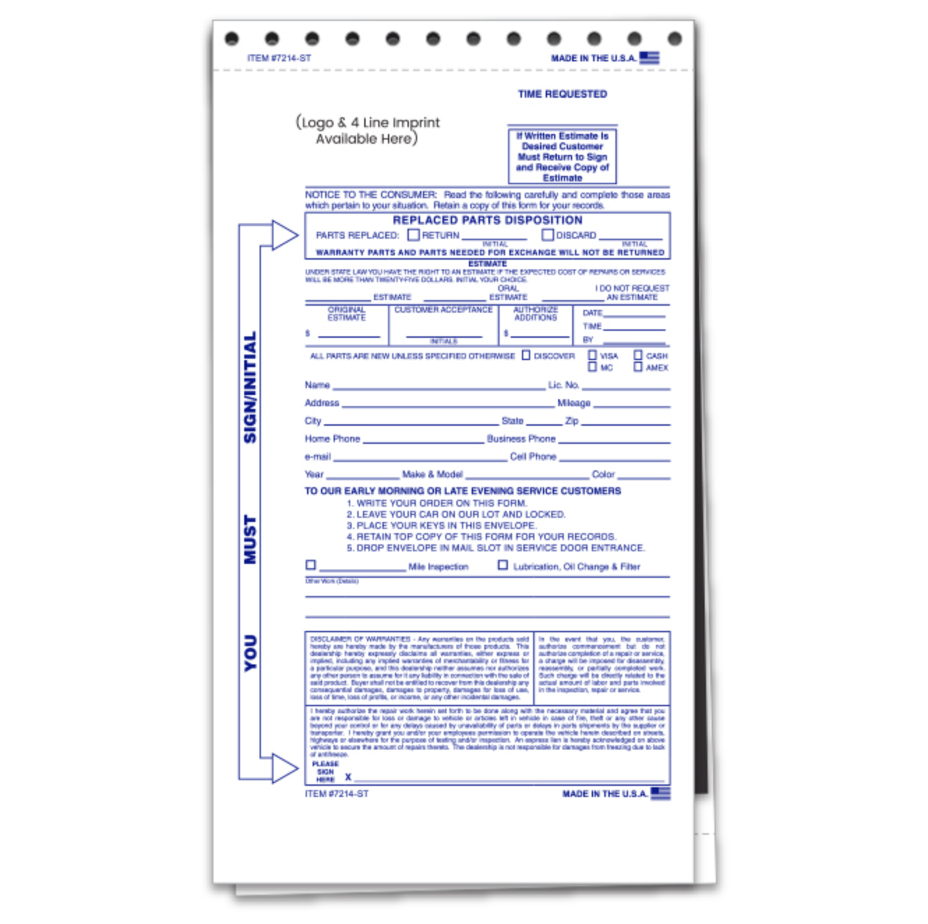 2 Part AFter Hours Envelope - NDE-2 PART- IMPRINTED - Qty. 1 each