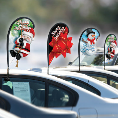Holiday 3D Mini Teardrop Flag w/ Gator Clip Base
