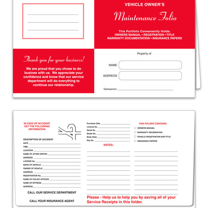 Vehicle Paper Wallet - Red - Qty. 50