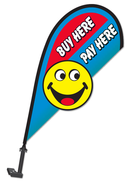 Clip On Paddle Flag - Buy here Pay here (Smiley)