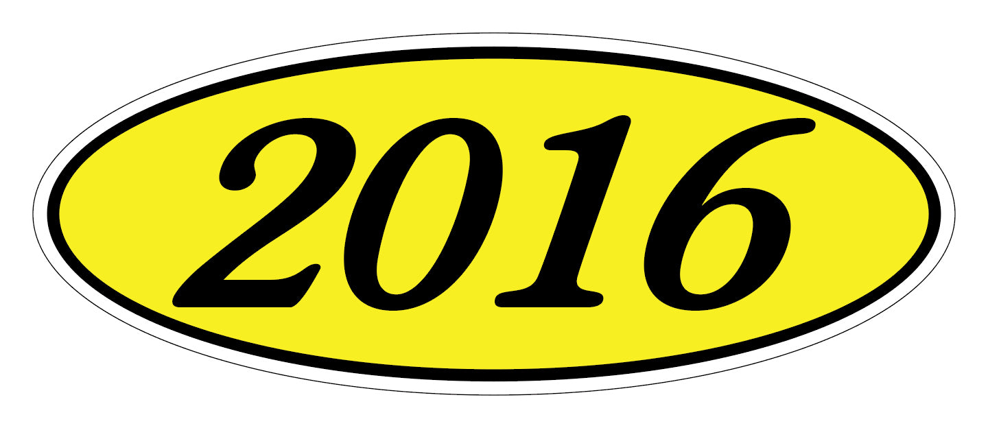 Oval Year Model Stickers - Black on Yellow