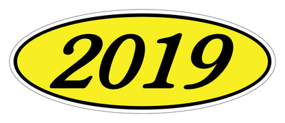 Oval Year Model Stickers - Black on Yellow