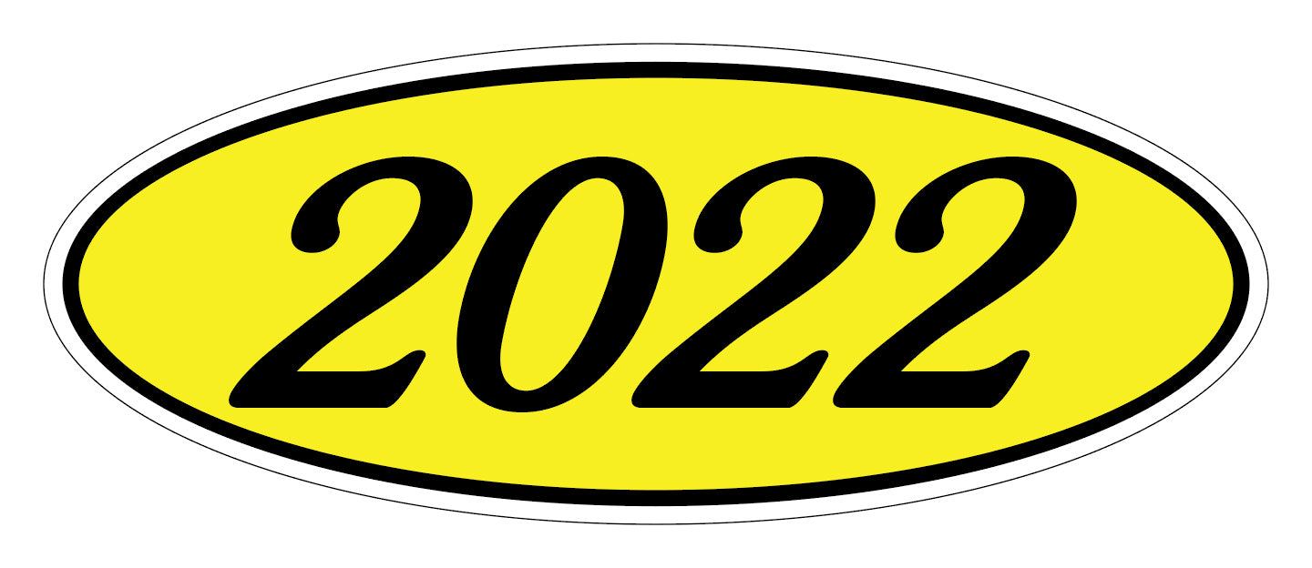 Oval Year Model Stickers - Black on Yellow
