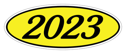 Oval Year Model Stickers - Black on Yellow