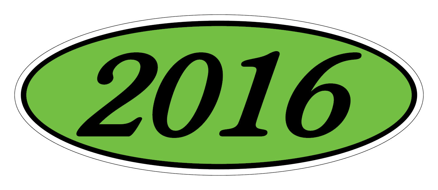 Oval Year Model Stickers - Black on Green