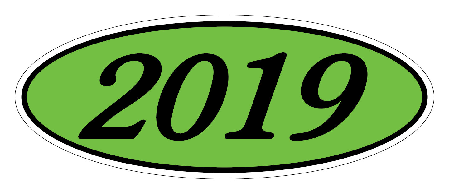 Oval Year Model Stickers - Black on Green