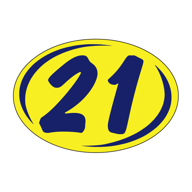 Oval Year Model Stickers (2 Digit) - Blue/Yellow