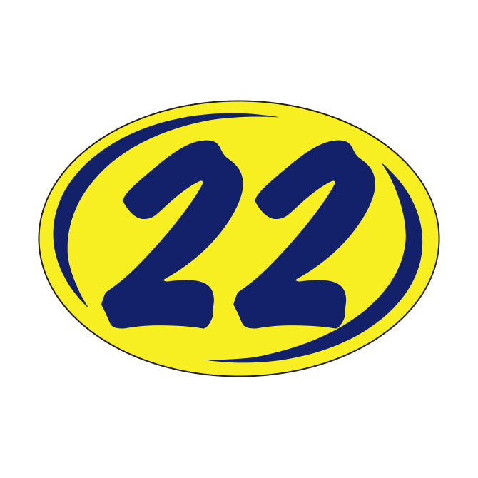 Oval Year Model Stickers (2 Digit) - Blue/Yellow