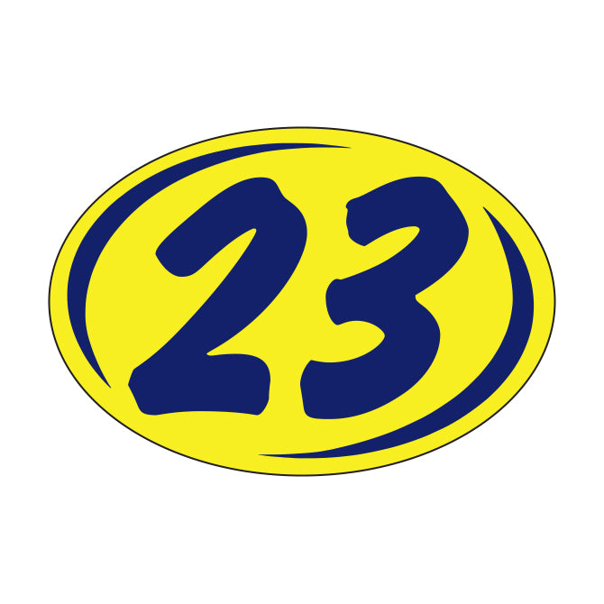 Oval Year Model Stickers (2 Digit) - Blue/Yellow