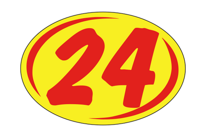 Oval Year Model Stickers (2 Digit) - Red/Yellow