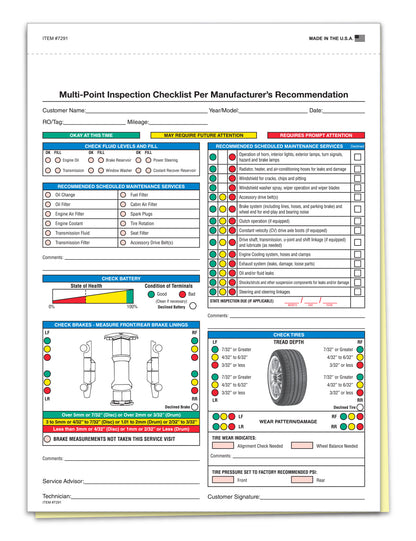 Multi Point Inspection Form - 2 Part