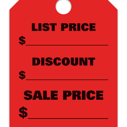 Mirror Hang Tags (Jumbo) - "List Price, Discount, Sale Price"